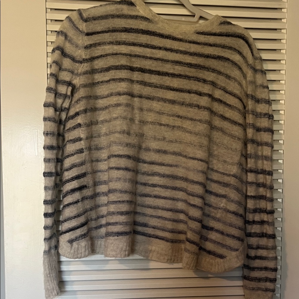 Cozy Striped Gray and Cream Women's Crewneck Sweater